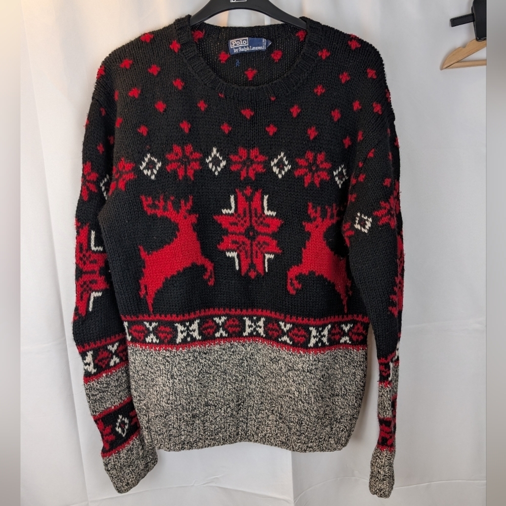 Vintage Polo Ralph Lauren Sweater Mens Wool Christmas Deer size M in VGUC